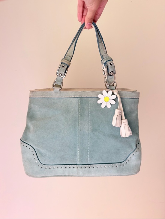 Coach Handbags - Coach Hampton Suede Carryall Tote in light blue/teal